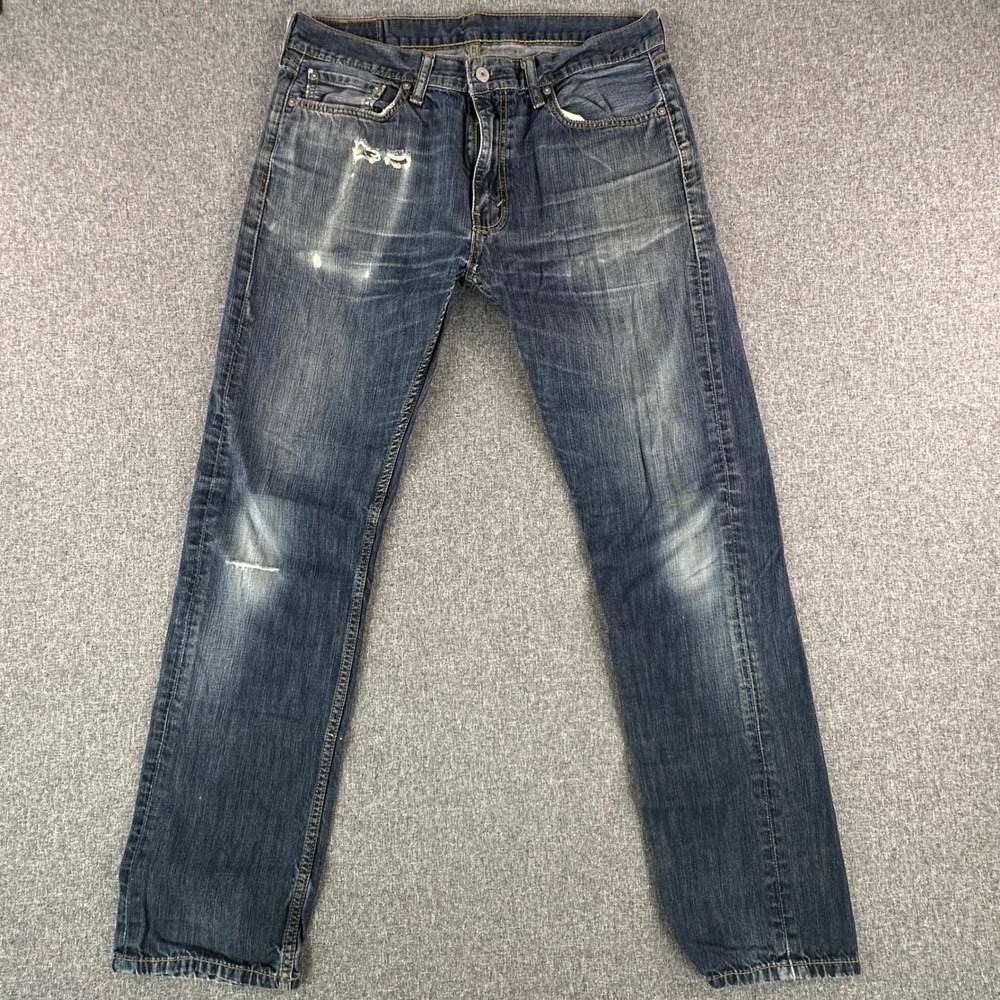 Levi's Jeans Mens 34x34 513 Slim Straight Blue Distressed Denim